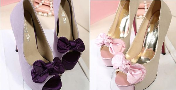 Sapato Peep Toe Bowknot